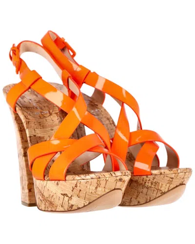 Pre-owned Casadei Women's Leather Crisscross High Block Heel Sandal (authentic Pre-loved) In Orange