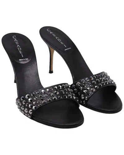 Casadei Women's Leather Crystal-embellished Slide Sandal (authentic Pre-loved) In Gray