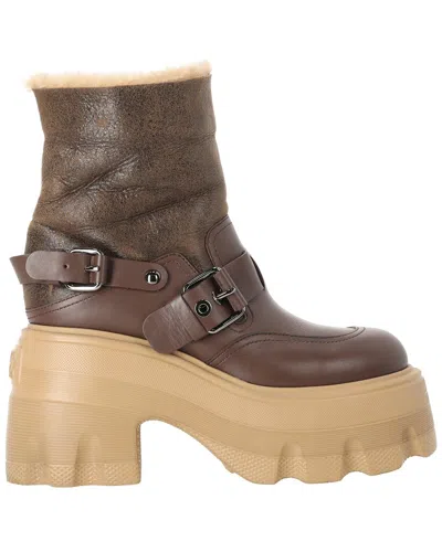 Casadei Women's Leather Lace-up Bootie (authentic Pre-loved) In Brown