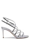 Casadei Silver Leather Sandals With Crisscross Straps In Silver