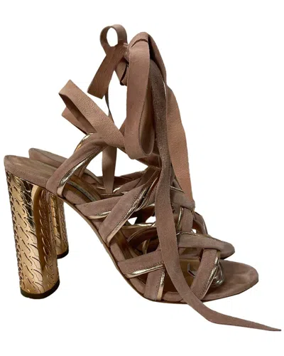 Pre-owned Casadei Women's Suede Wrap Around Textured Heel Sandal (authentic Pre-loved) In Brown