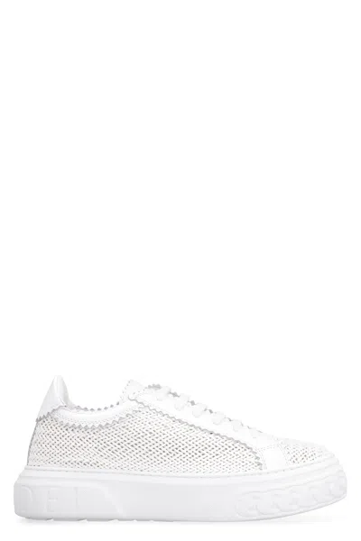 CASADEI WOMEN'S WHITE WOVEN LEATHER ROUND TOE CHUNKY SNEAKERS