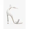 Casadei Leather Blade Starlink Strap Heeled Sandals 120 In White