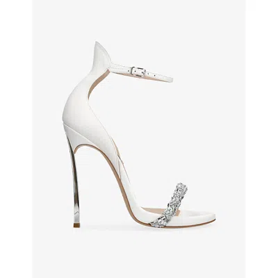 Casadei Womens White Starsway Blade 120 Leather Heeled Sandals Eur 39 / 6 Uk