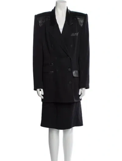 Pre-owned Casadei Wool Leather Trim Embellishment Skirt Set In Black
