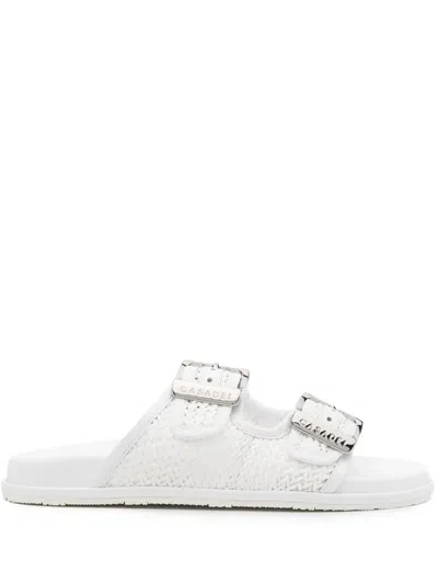 Casadei Woven Buckle Slides In White