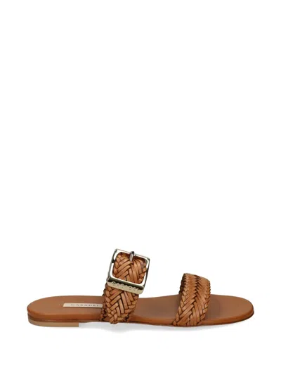 Casadei Woven Buckle-fastening Sandals In Brown