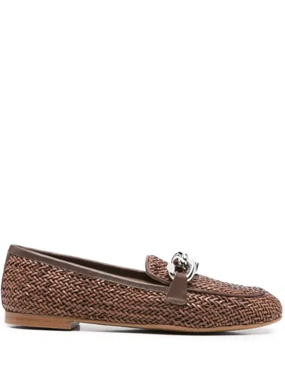 Casadei Woven Chain Loafers In Brown