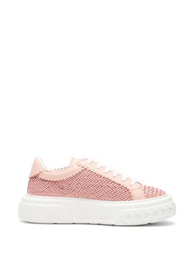 Casadei Woven Flatform Sneakers In Pink