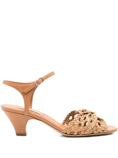 Casadei Woven Leather Ankle-strap Sandals In Neutral