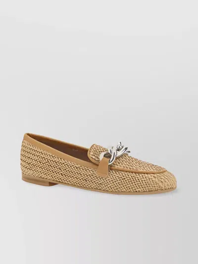 CASADEI WOVEN LEATHER LOAFERS WITH CHAIN DETAIL