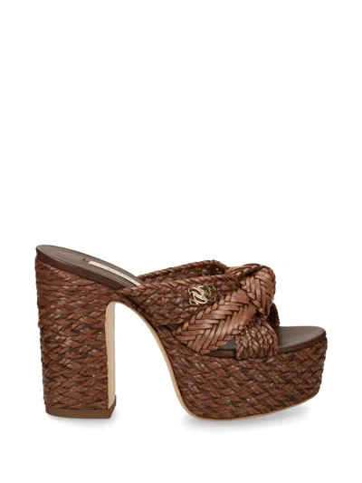 Casadei Woven Platform Sandals In Brown