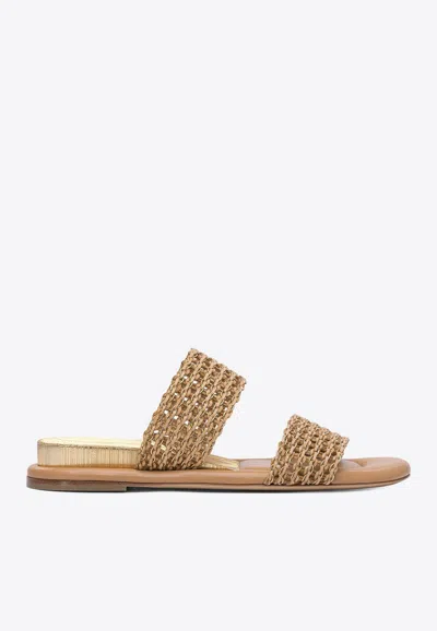 CASADEI WOVEN RAFFIA FLAT SANDALS