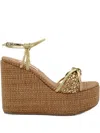 Casadei Zeppa Woven Wedge Sandals In Gold