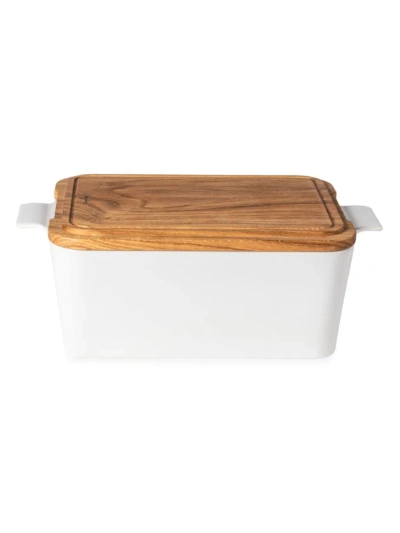 Casafina Stoneware & Oak Wood Bread Box In Brown