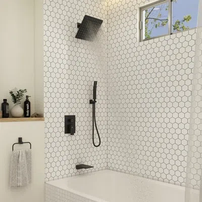 Casainc 10 Inch 3-function Rainfall Shower System With Tilt Shower Head And Waterfall Tub Spout In Matte Black