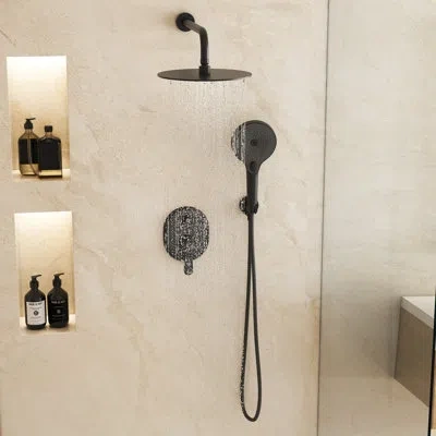 Casainc 10 Inch Round Shower System With 3 Setting Handheld, Rainfall Shower Head, All-in-one Kit With Rough In Matte Black