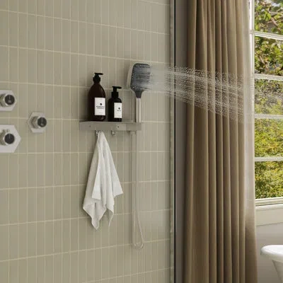 Casainc 2-in-1 Compatible Shower Bracket, Built-in Storage Shelf And Two Hooks In Brushed Nickel