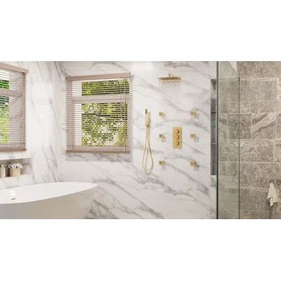 Casainc 3 Functions Wall Mount Thermostatic Complete Shower System With 6 Body Jets, Rough-in Valve In Brushed Gold