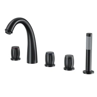 Casainc 3 Handles Deck Mount Roman Tub Faucet With Hand Shower In Matte Black