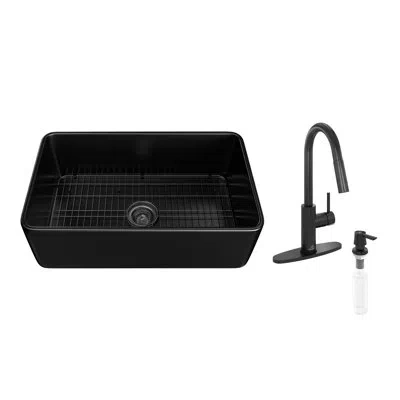 Casainc 30"l X 18'' W Fireclay Farmhouse Apron Kitchen Sink With Touchless Kitchen Faucet In Matte Black,clear