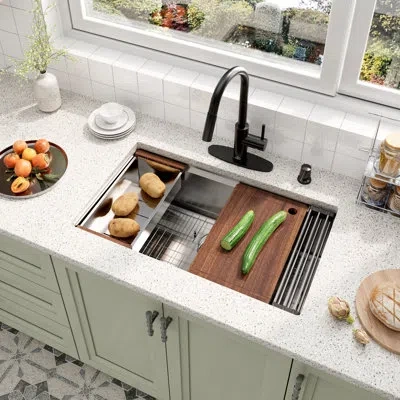 Casainc 32" L X 19" W Drop-in Stainless Steel Kitchen Sink With Faucet Included In Matte Black