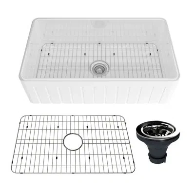 Casainc 33" L X 18" W Single Bowl Fireclay Farmhouse Kitchen Sink With Sink Grid In White