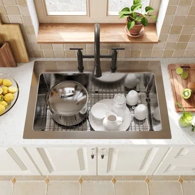 Casainc 33" L X 22" W Single Bowl Stainless Steel Topmount Kitchen Sink With Accessories