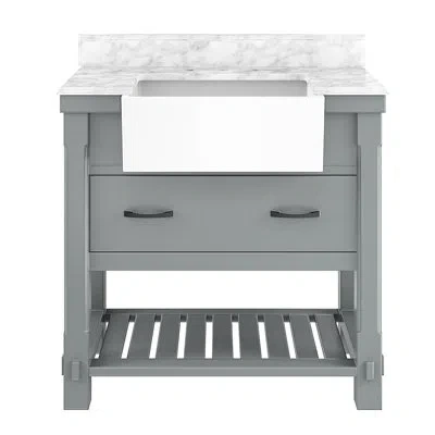 Casainc 36" Single Solid Wood Bathroom Vanity Set With Countertops And Backsplash In Gray