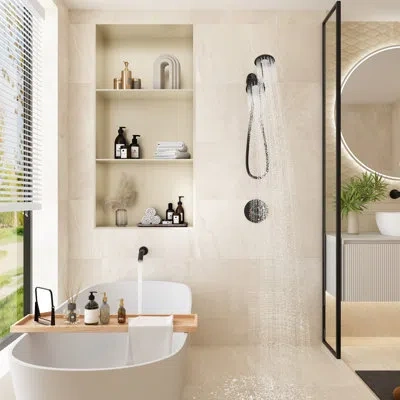 Casainc 3-function Dual Shower Head And Handheld Shower With Bathtub Spout And Rough In-valve In Matte Black