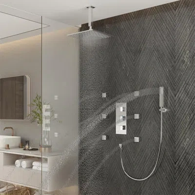 Casainc 3-function Luxury Ceiling Mount 12 Inch Led Thermostatic Shower System With 6 Body Jets In Chrome