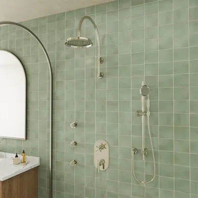 Casainc 3-function Vintage Thermostatic Shower System With Rainfall Head, Hand Shower & Body Jets In Polished Nickel