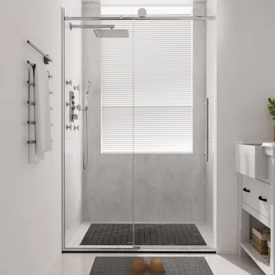 Casainc 44"-48" W X 76" H Reversible Frameless Single Sliding Shower Door With 3/8" Clear Tempered Glass In Chromed