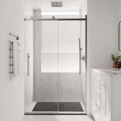 Casainc 44"-48" W X 76" H Reversible Frameless Single Sliding Shower Door With 3/8"clear Tempered Glass In Chromed