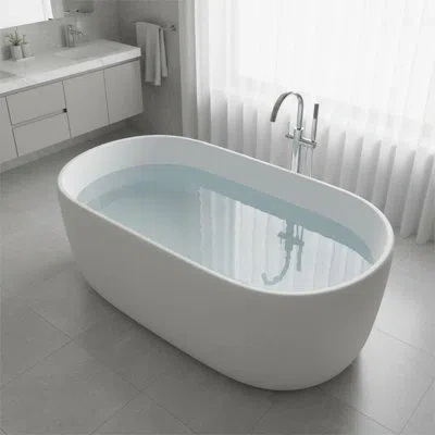 Casainc 51" Freestanding Bathtub Resin Stone Soaking Bathtub Solid Surface Modern Tubs With Overflow And Pop In White