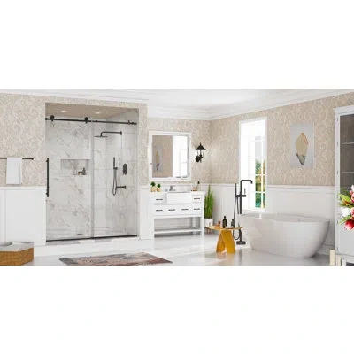 Casainc 56"-60" W X 76" H Frameless Reversible Single Sliding Shower Door With Easy-clean Tempered Glass And In Matte Black