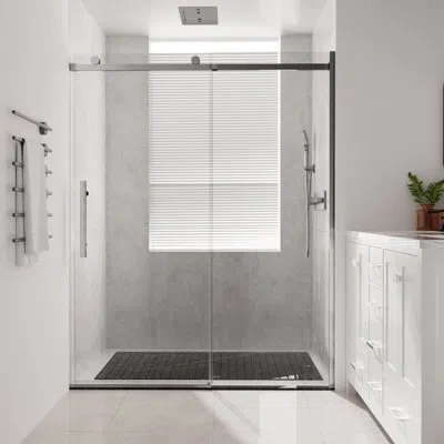 Casainc 56"-60" W X 76" H Reversible Frameless Single Sliding Shower Door With 3/8"clear Tempered Glass In Chromed