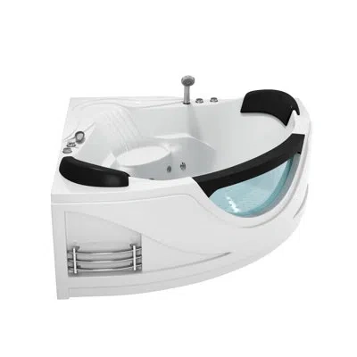 Casainc 59" Corner Whirlpool Acrylic Bathtub For 2-person Jetted Spa Tub With 6 Hydro Massage Jets & Chromat