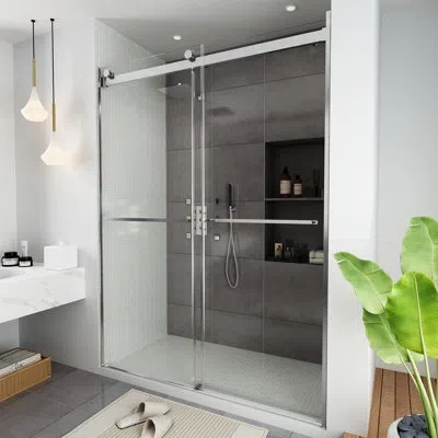 Casainc 60" W X 76" H Double Sliding Bypass Frameless Shower Door In Brushed Nickel