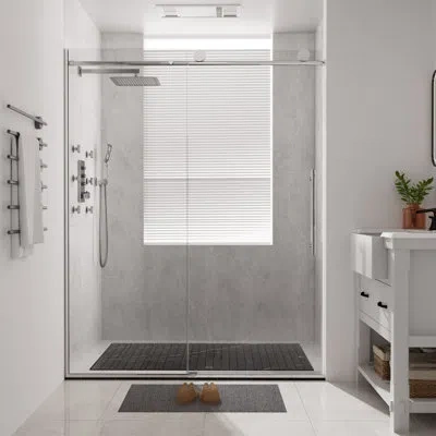 Casainc 60" W X 76" H Reversible Frameless Single Sliding Bathroom Shower Door With Soft Close In Chromed