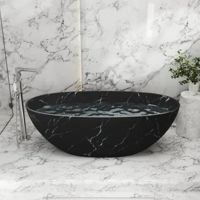 Casainc 65" Solid Surface Freestanding Soaking Bathtub With Pattern In Matte Black