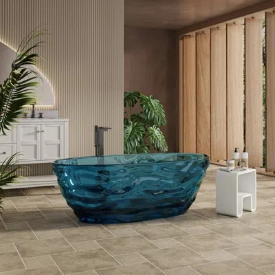 Casainc 65.75"x 30" Semi Transparent Resin Freestanding Soaking Bathtub In Ocean Blue