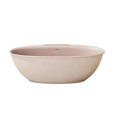 Casainc 67" L Solid Surface Stone Freestanding Soaking Bathtub With Towel Rack In Desert Rose