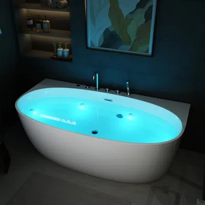 Casainc 67" Whirlpool Massage Therapy Water Jets Acrylic Bathtub Chromotherapy Led Light With Faucet
