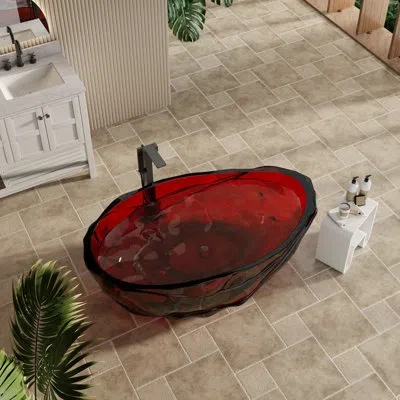 Casainc 67"x 37.6" Wavy Red Semi Transparent Resin Freestanding Soaking Bathtub