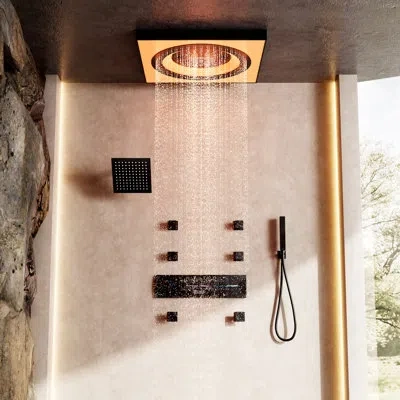 Casainc 6-function Led Music Rain Shower System With Digital Thermostatic Control, Body Jets And Handheld In Matte Black