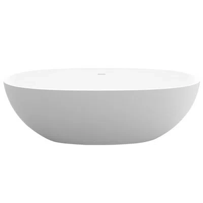 Casainc 70.87" Oval Solid Surface Freestanding Soaking White Bathtub With Drain In Matte White