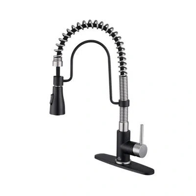 Casainc Bolden  1.8 Gpm Spring Neck Pull Down Kitchen Faucet With Deck Plate In Matte Black,brushed Nickel