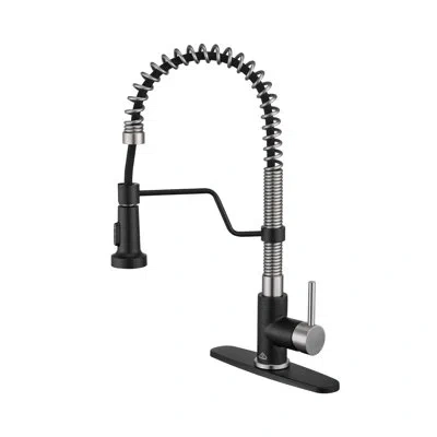 Casainc Bolden  1.8 Gpm Spring Neck Pull Down Kitchen Faucet With Deck Plate In Matte Black,brushed Nickel