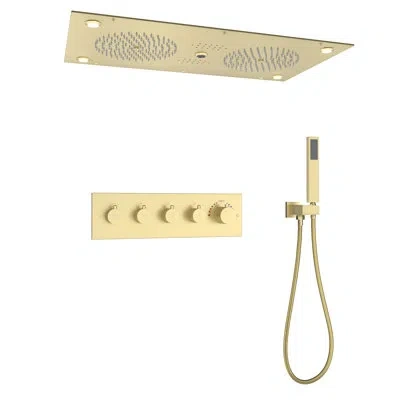 Casainc Camino 28"x15" 4-function Flush Mounted Thermostatic Shower System With Led Light And Bluetooth Musi In Brushed Gold